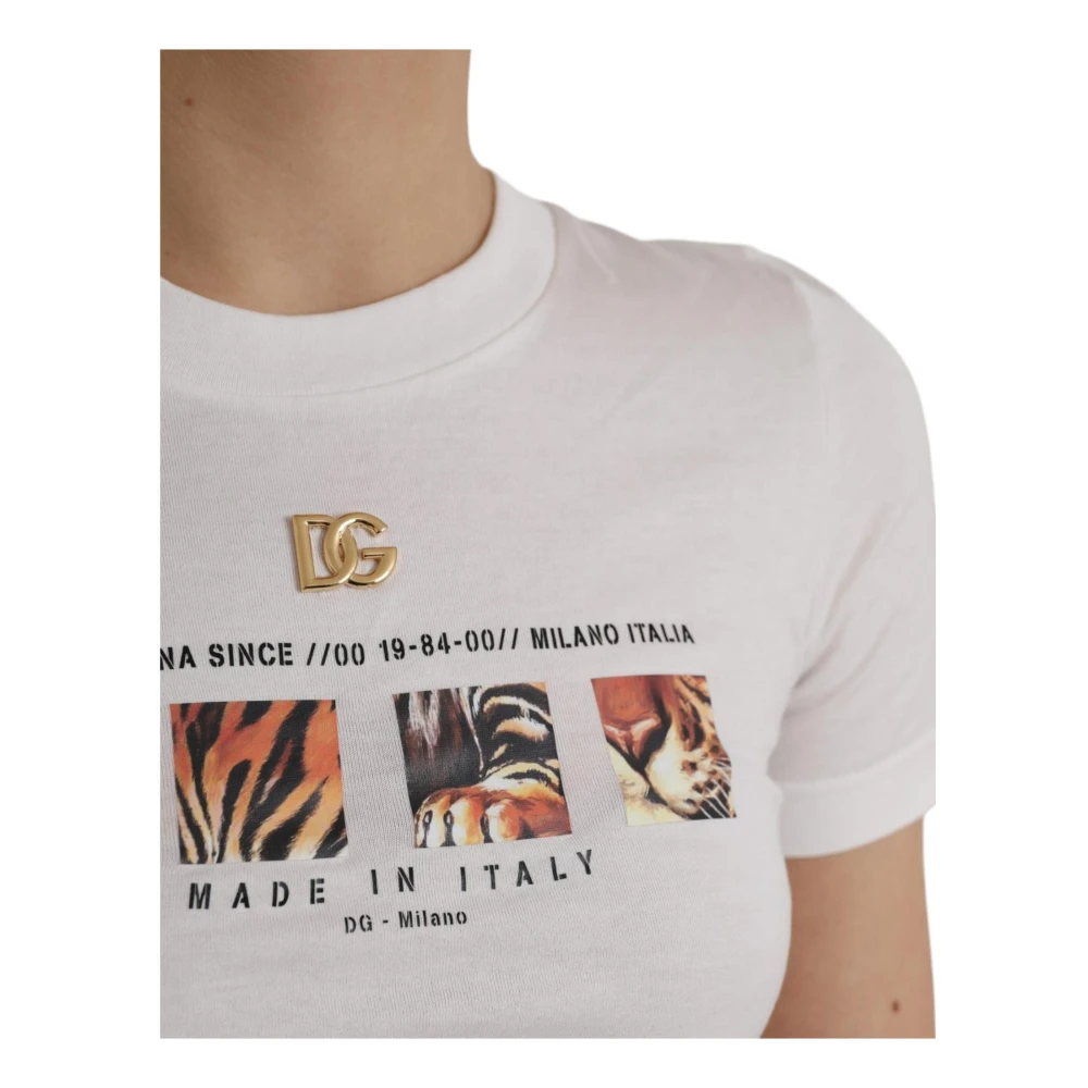Dolce & Gabbana Wit Grafisch Print Katoenen T-Shirt White Dames