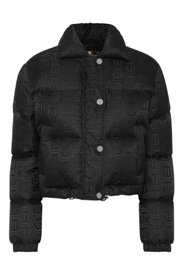 Nylon Jacquard Cropped Puffer Jacket Monogram