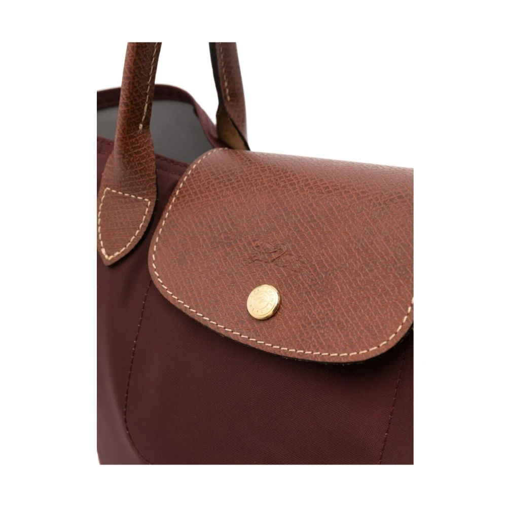 Longchamp Opvouwbare Donkerpaarse Bruine Handtas met Reliëf Logo Purple Dames
