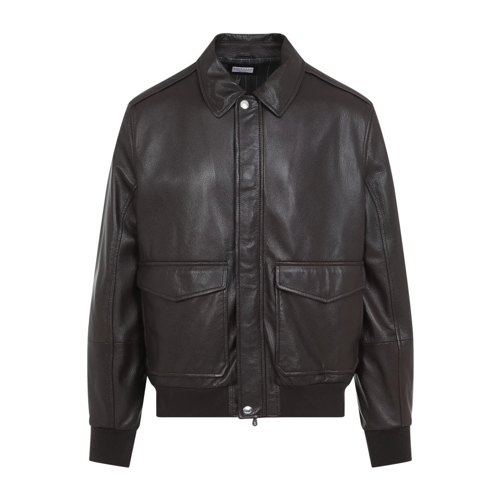 BRUNELLO CUCINELLI Bruin Leren Jas voor Mannen Brown Heren