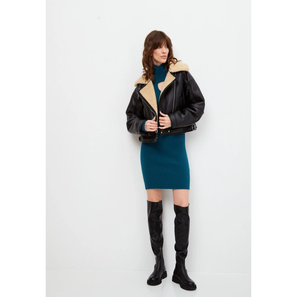 Cesare Gaspari Elegante Gebreide Jurk Teal Blue Dames