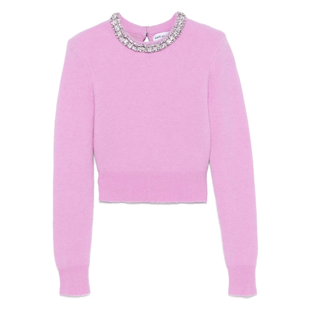 Self Portrait Roze Gebreide Trui met Diamant Kraag Pink Dames