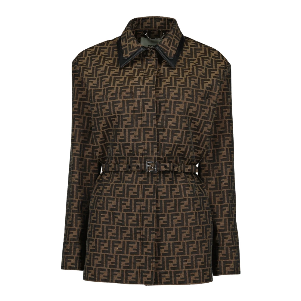 Fendi Women's Brown Ff Jacquard Canvas Shirt-Jacket - Shirt Dresses - S - Dresses