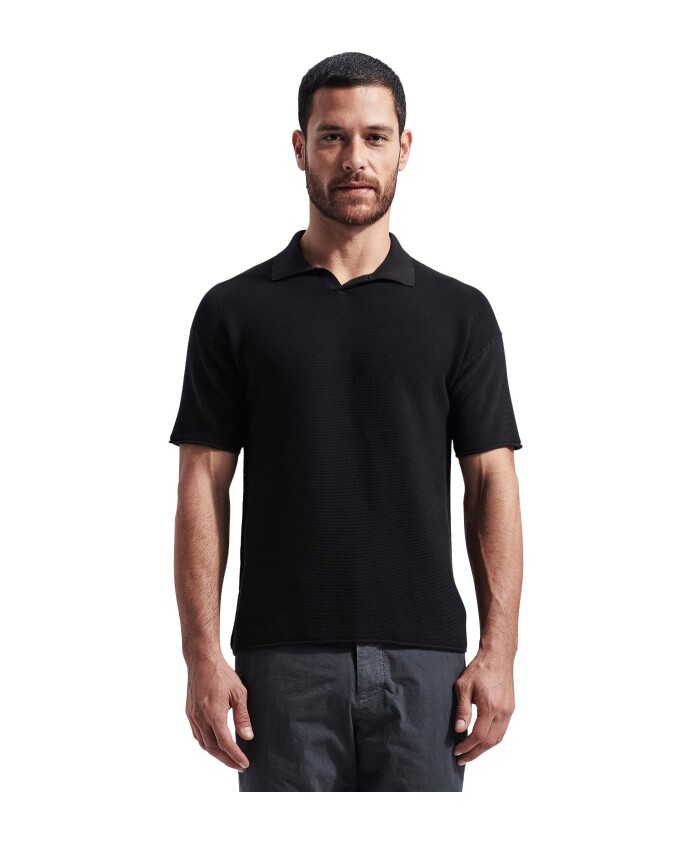 black-knitted-polo-with-raw-edge