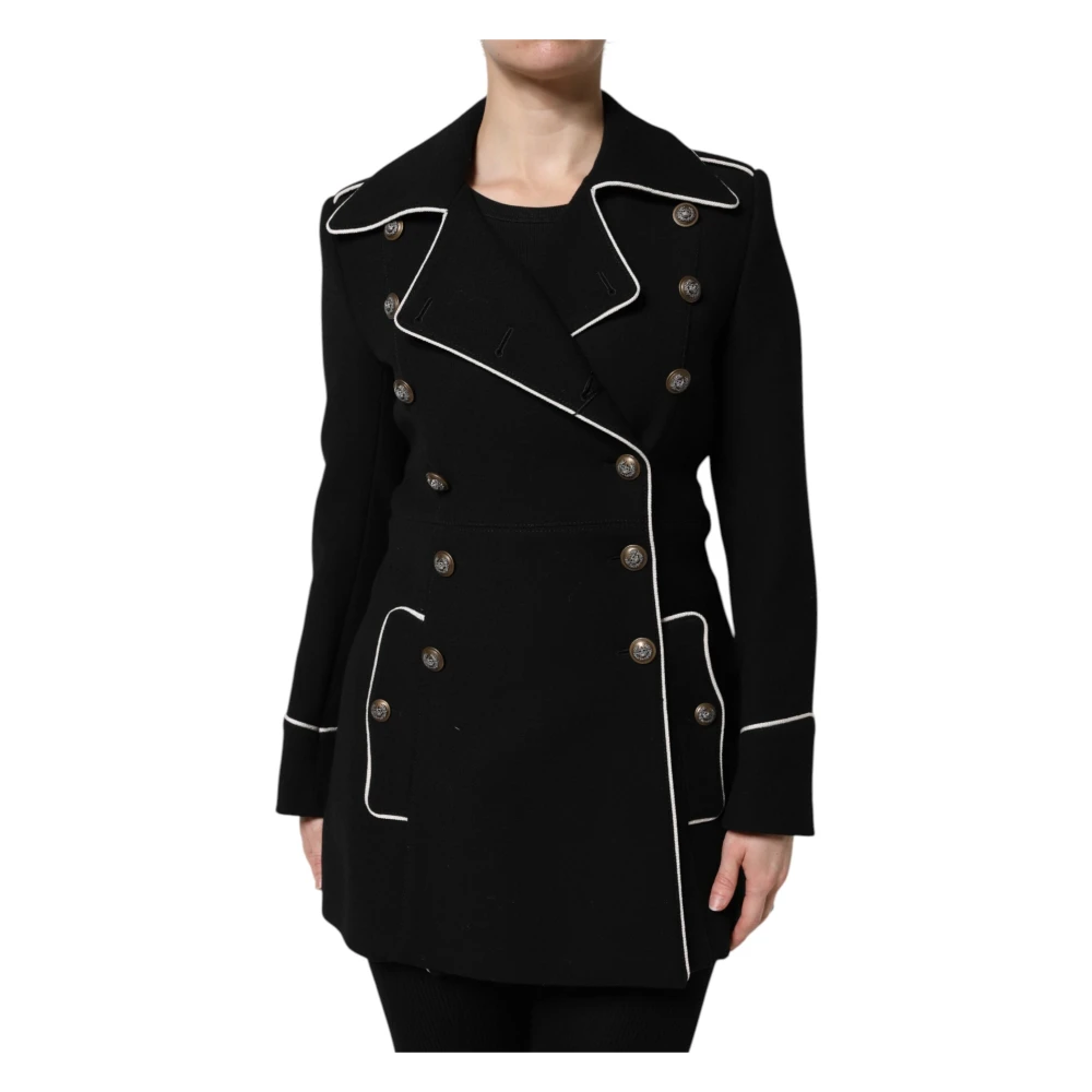 Dolce & Gabbana Women's Black Blazers, L, Wool Double Breasted Blazer Jacket