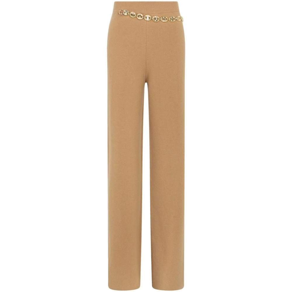 Paco Rabanne Beige Wol Kasjmier Geriemde Broek Brown Dames