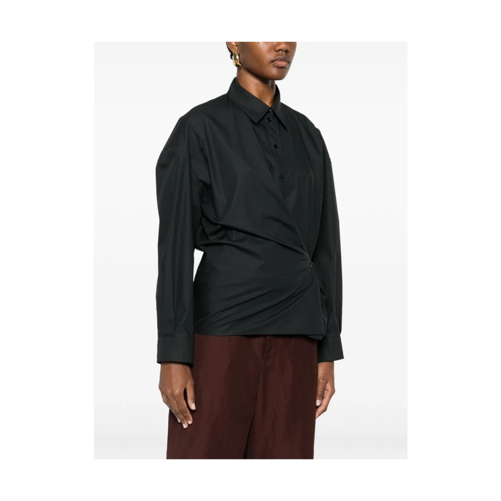 Lemaire Zwarte Knoopsluiting Drop Shoulder Shirt Black Dames