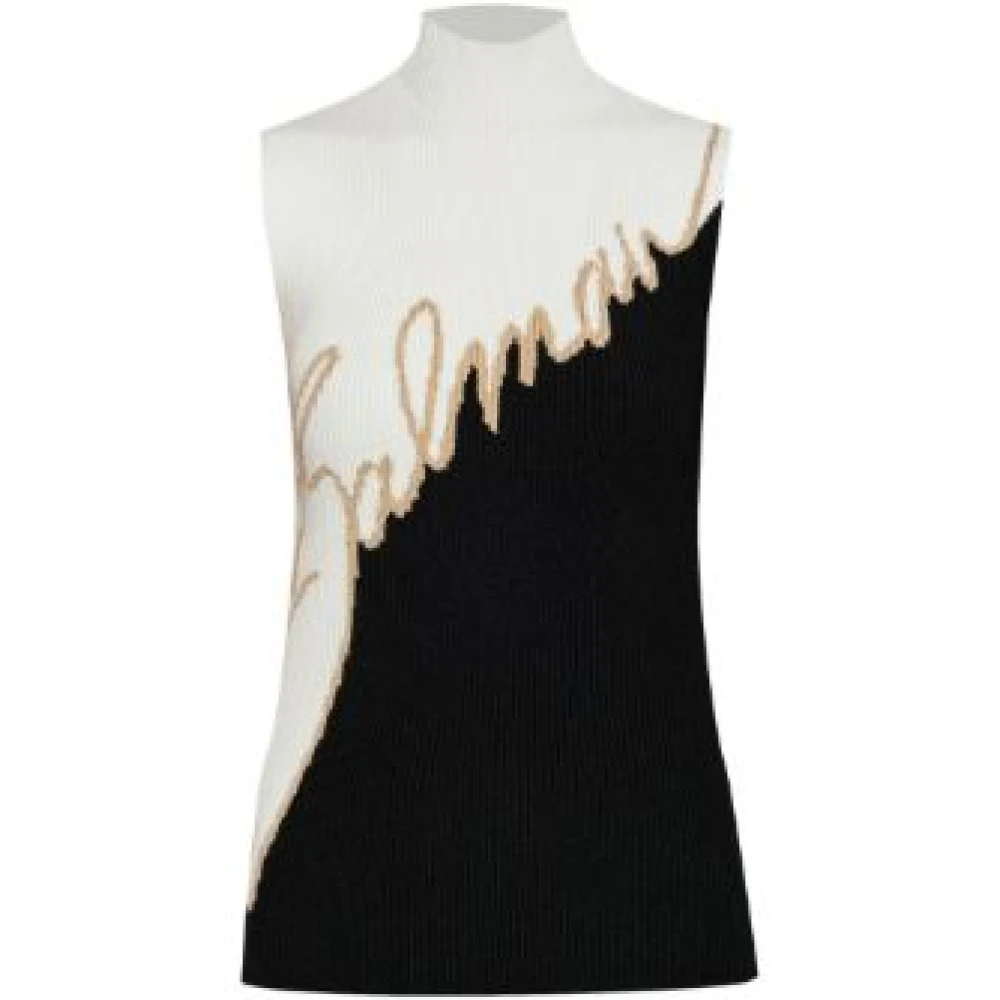 Balmain Zwart en wit gestippelde top Multicolor Dames