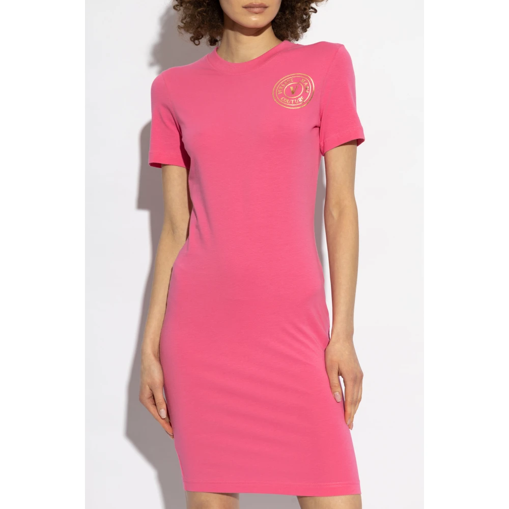 Versace Jeans Couture T-shirt met bedrukt logo Pink Dames