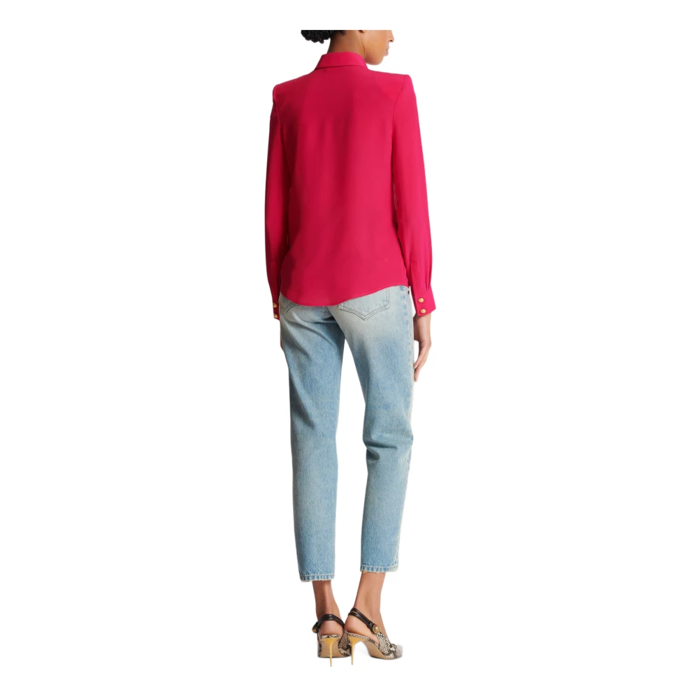 Balmain Crêpe shirt met gouden knopen Pink Dames