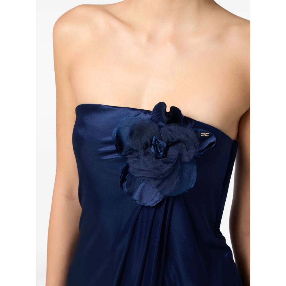 Elisabetta Franchi Navy Blue Strapless Jurk Logo Versiering Blue Dames