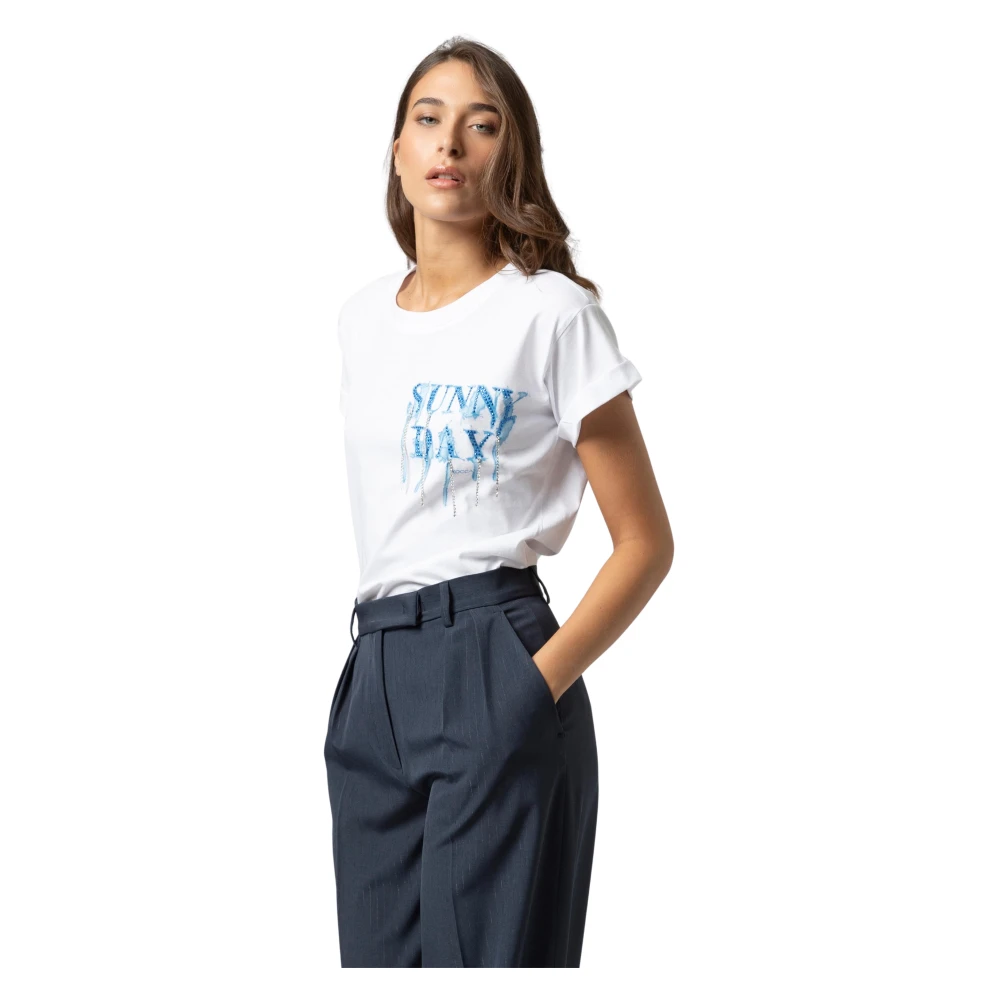 Kocca Kvinno Vit Toppar Dam, M, Casual Rolled Short-Sleeved Sunny Day T-Shirt