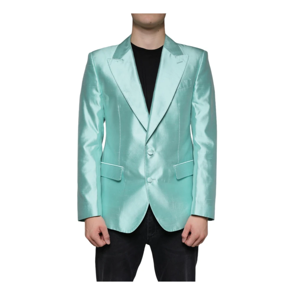 Dolce & Gabbana Mint Groene Zijden Slim Fit Blazer Green Heren