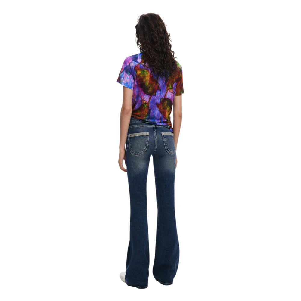 Desigual Paarse bedrukte ronde hals T-shirt Multicolor Dames