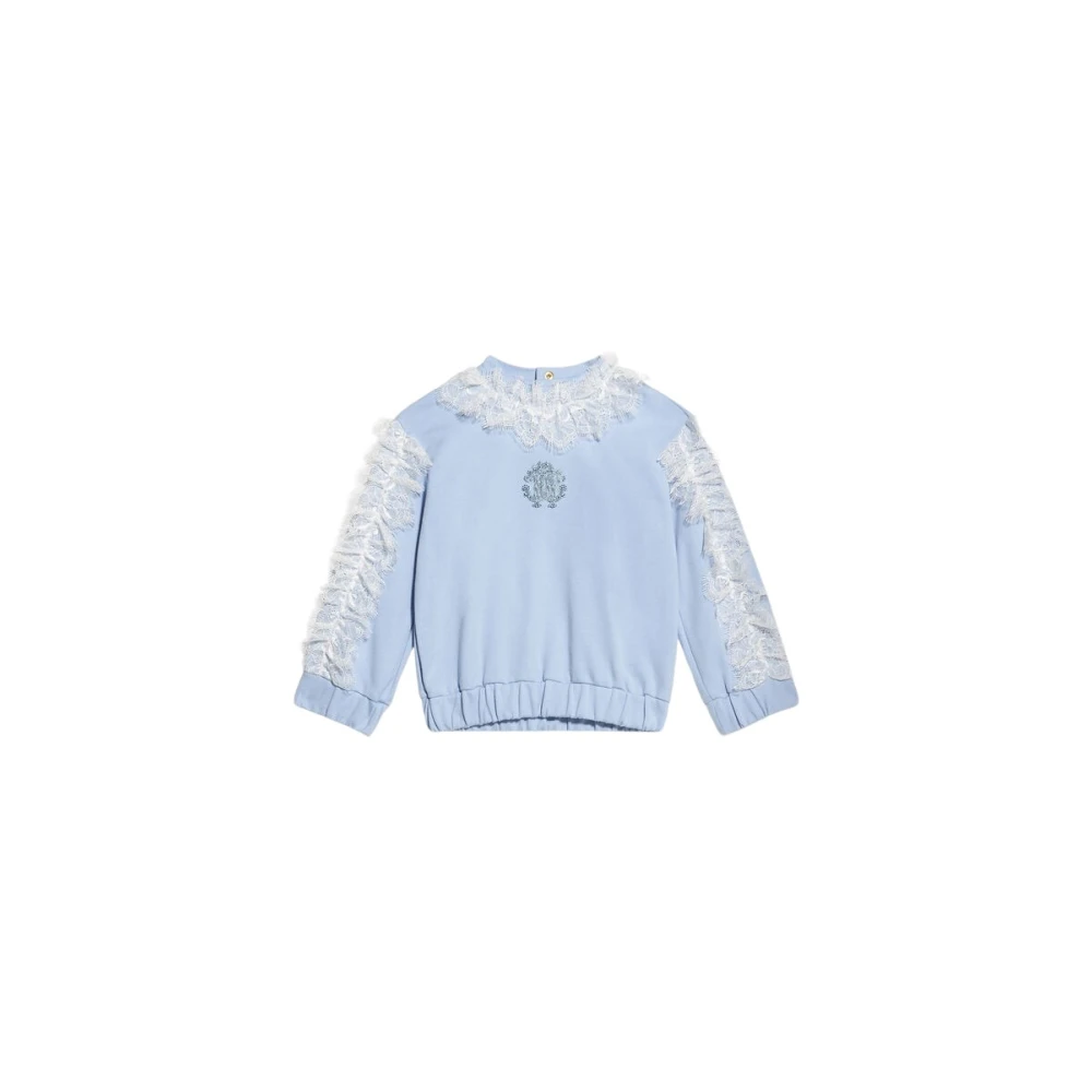Roberto Cavalli Girls Blue Sweatshirt With Rc Monogram And Lace - Kids Sweatshirts - 2 Y - Kids