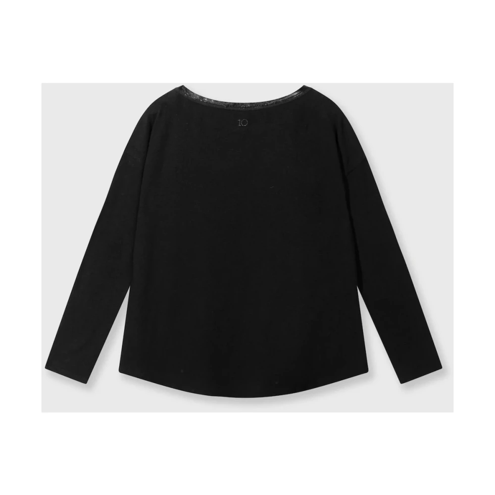 10Days Zwarte longsleeve top van linnenmix Black Dames
