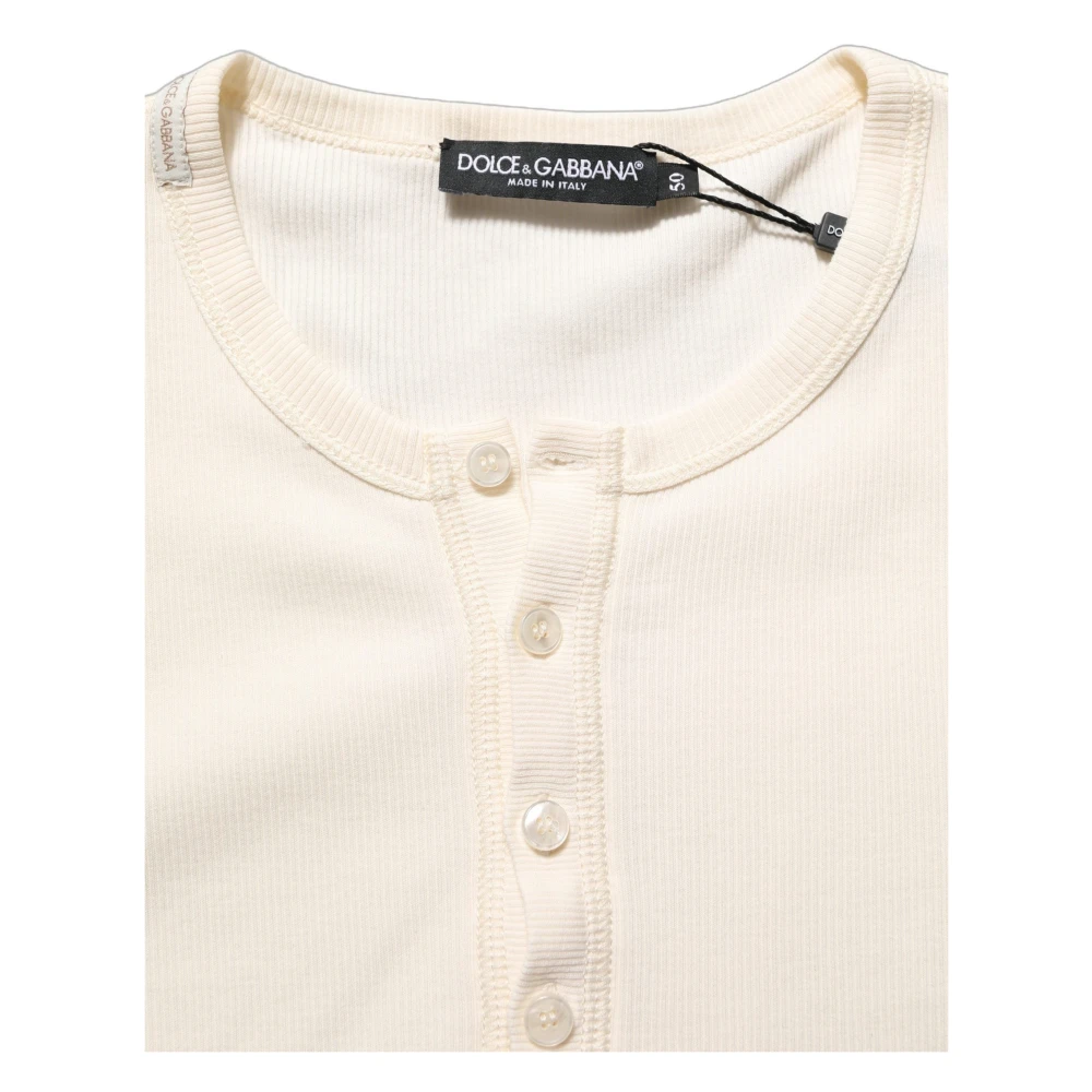 Dolce & Gabbana Off White Cotton Henley Long Sleeves T-shirt - IT50 | L - Image 2
