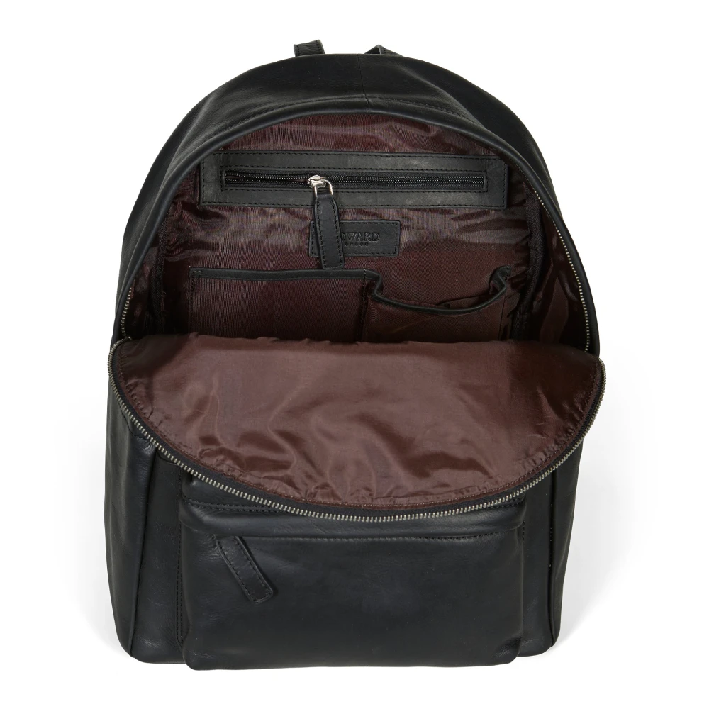 Howard London Zwarte Leren Casual Rugzak Black Heren