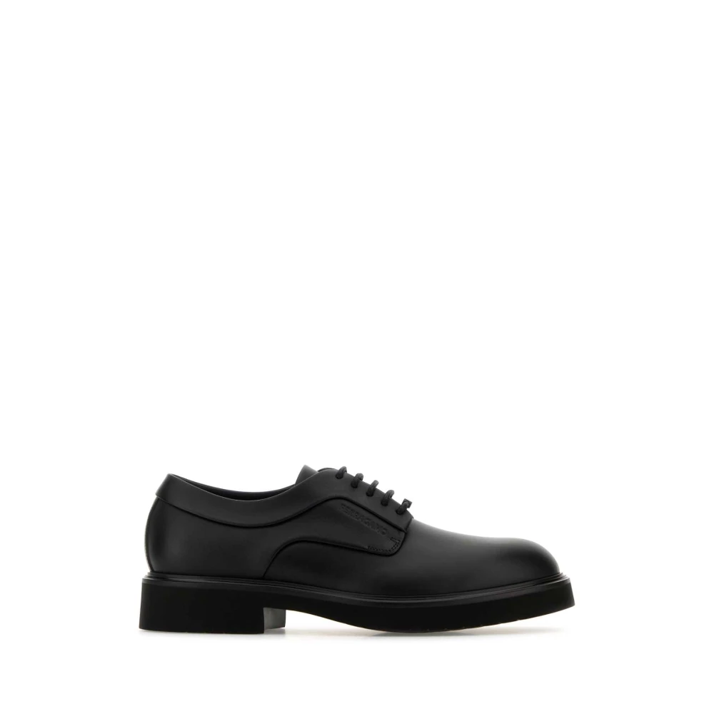 Salvatore Ferragamo Svarta Läder Snörskor Black, Herr