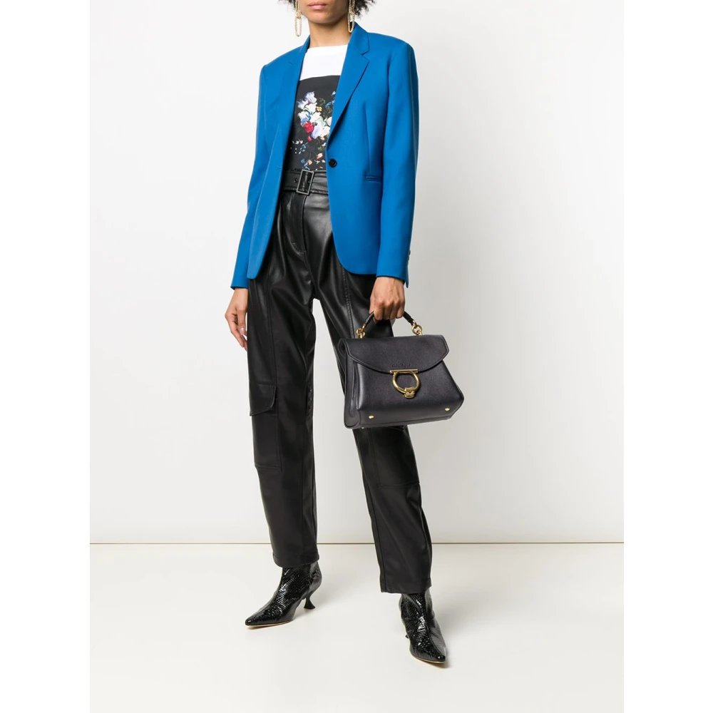 Salvatore Ferragamo Zwarte gehamerde leren handtas met gouden hardware Black Dames