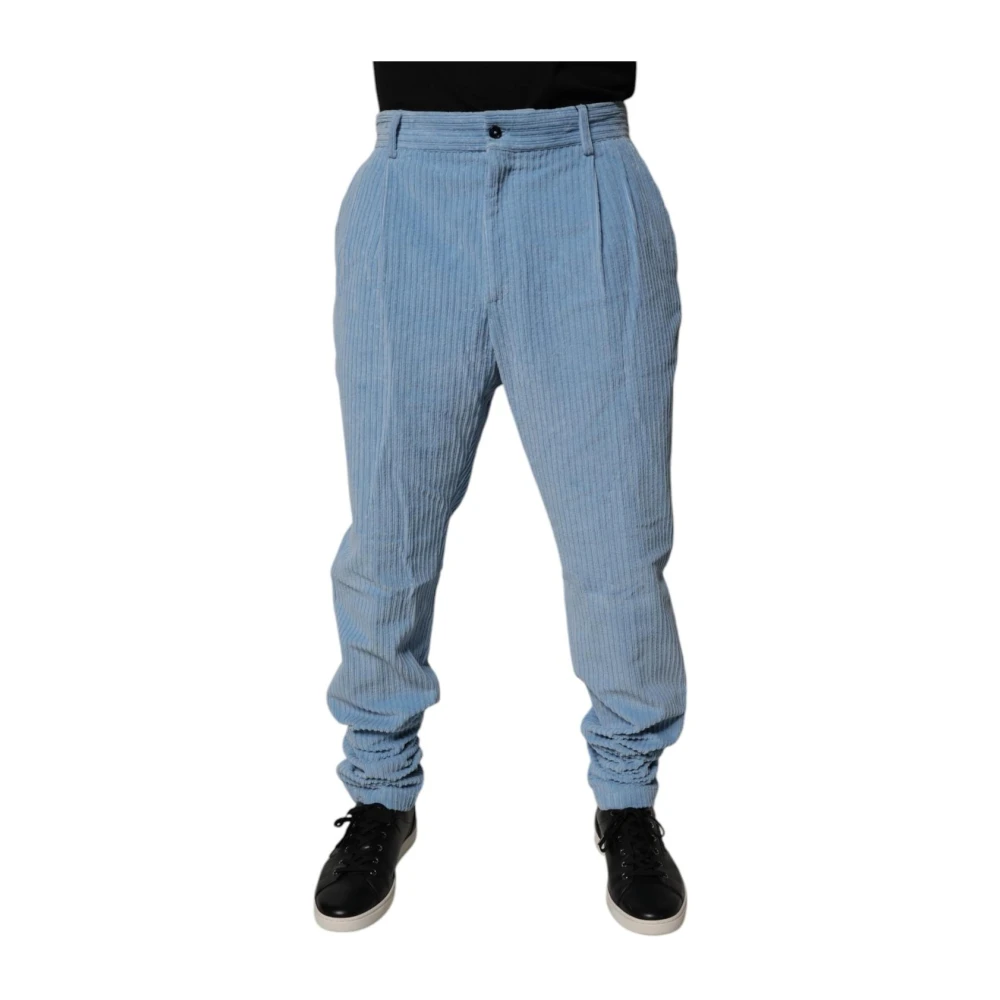Dolce & Gabbana Men's Blue Corduroy Pleated Trousers - Slim-Fit Trousers - L - Trousers