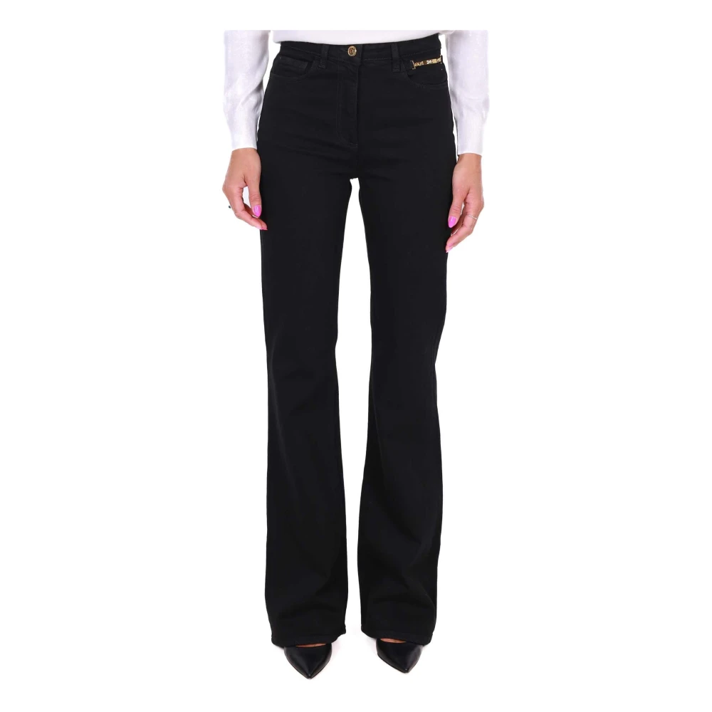 Elisabetta Franchi Flared Bull Denim Jeans in Zwart Black Dames