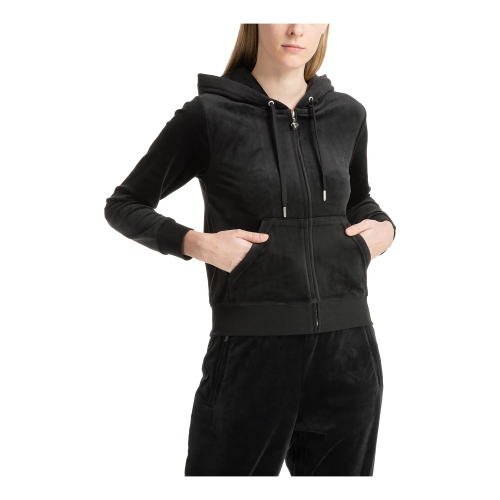 Juicy Couture Swarovski Logo Hoodie met Koord Black Dames