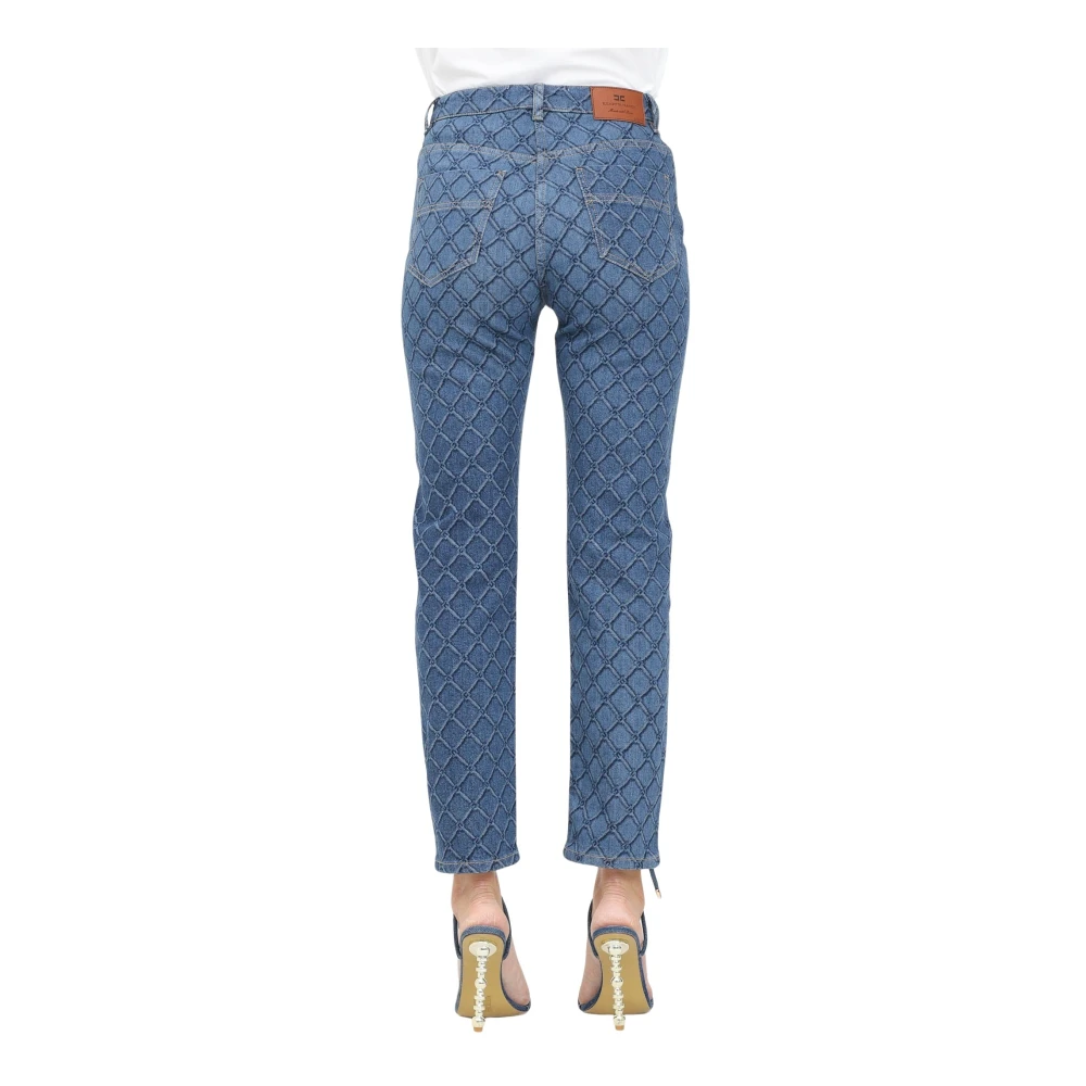 Elisabetta Franchi Blauwe denim jeans met laserprint Blue Dames