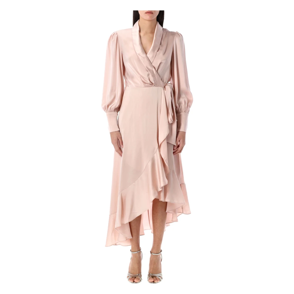Zimmermann Zijden Wikkel Midi Jurk Pink Dames