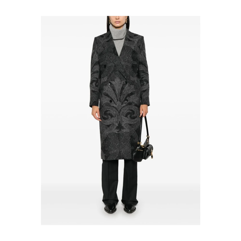 ETRO Dubbelbreasted wollen jas grijs klassiek Gray Dames