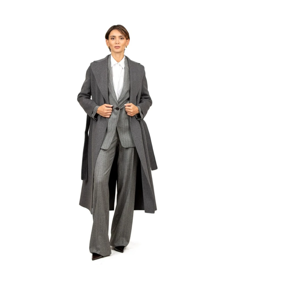 Max Mara Studio Wollen geruite hoge taille broek Gray Dames