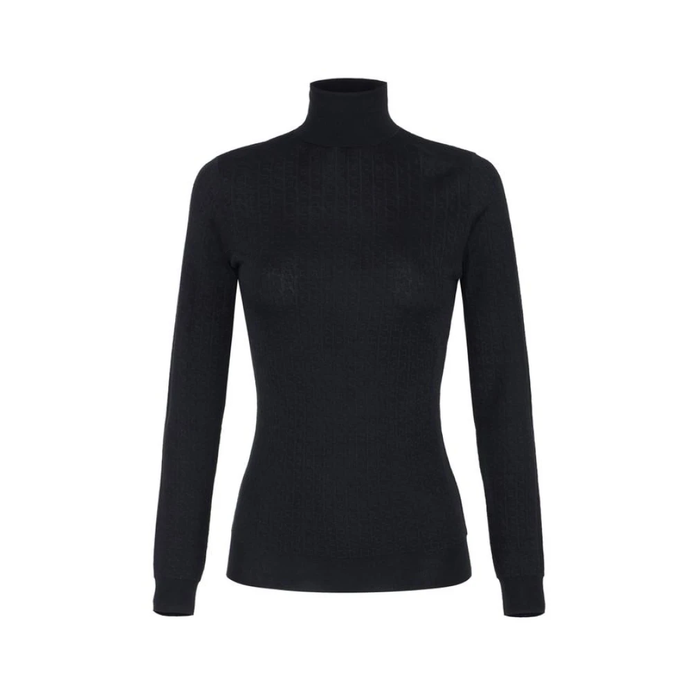 Elisabetta Franchi Black Turtlenecks, Female, Xs, Wool Jumper With Jacquard Micro-Logo
