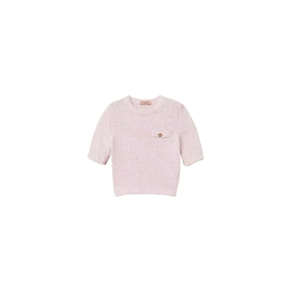 Twinset Korte Gebreide Trui met Ronde Hals Pink Dames