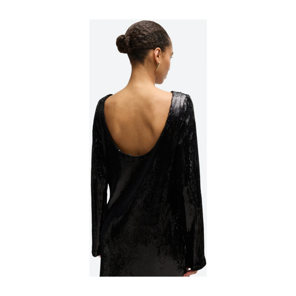 Hugo Boss Paillet Lange Mouw Jurk Black Dames