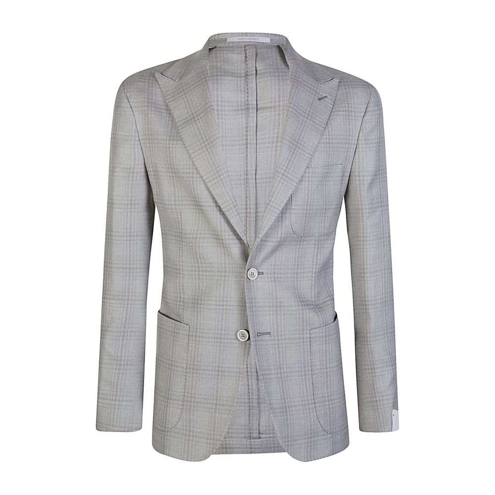 Eleventy Kasjmier Zijde Linnen Geruite Blazer Gray Heren