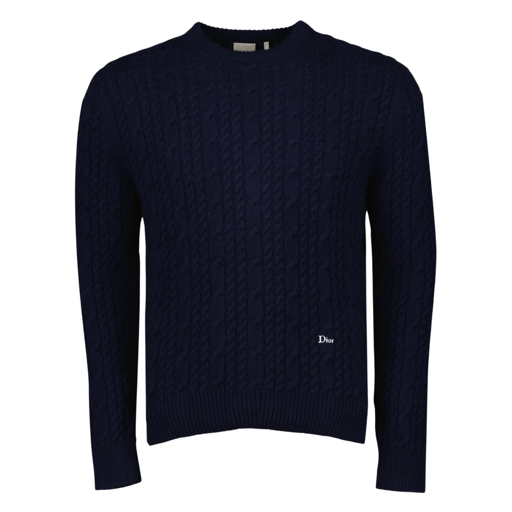Dior Men's Blue Cashmere Knitwear, M, Cable-Knit Cashmere Jumper