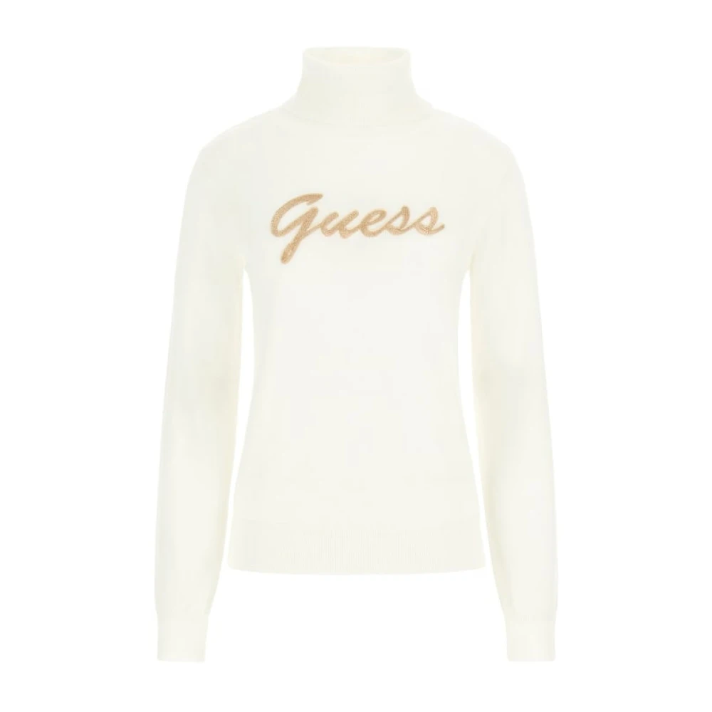 Guess Logo Broderad Rullkrage Tröja White, Dam