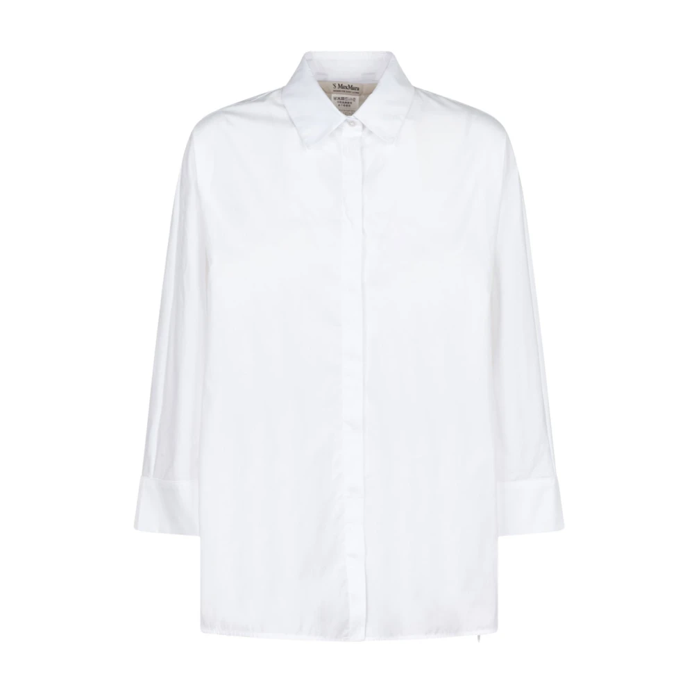 Max Mara Witte Popeline Shirt met Puntkraag White Dames