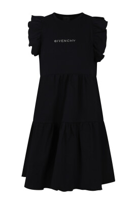 black-cotton-short-sleeved-dress-with-ruffles