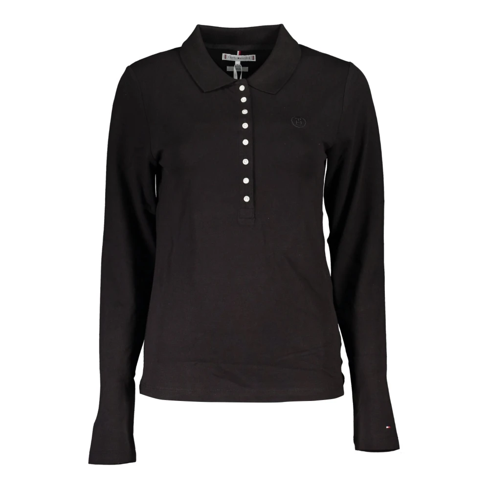 Tommy Hilfiger Lange Mouw Polo Shirt Zwart Geborduurd Logo Black Dames