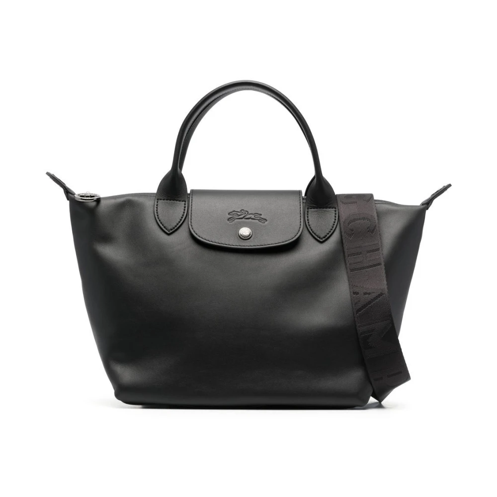 Longchamp Zwarte Koeienhuid Leren Tas met Ruthenium-tone Hardware Black Dames