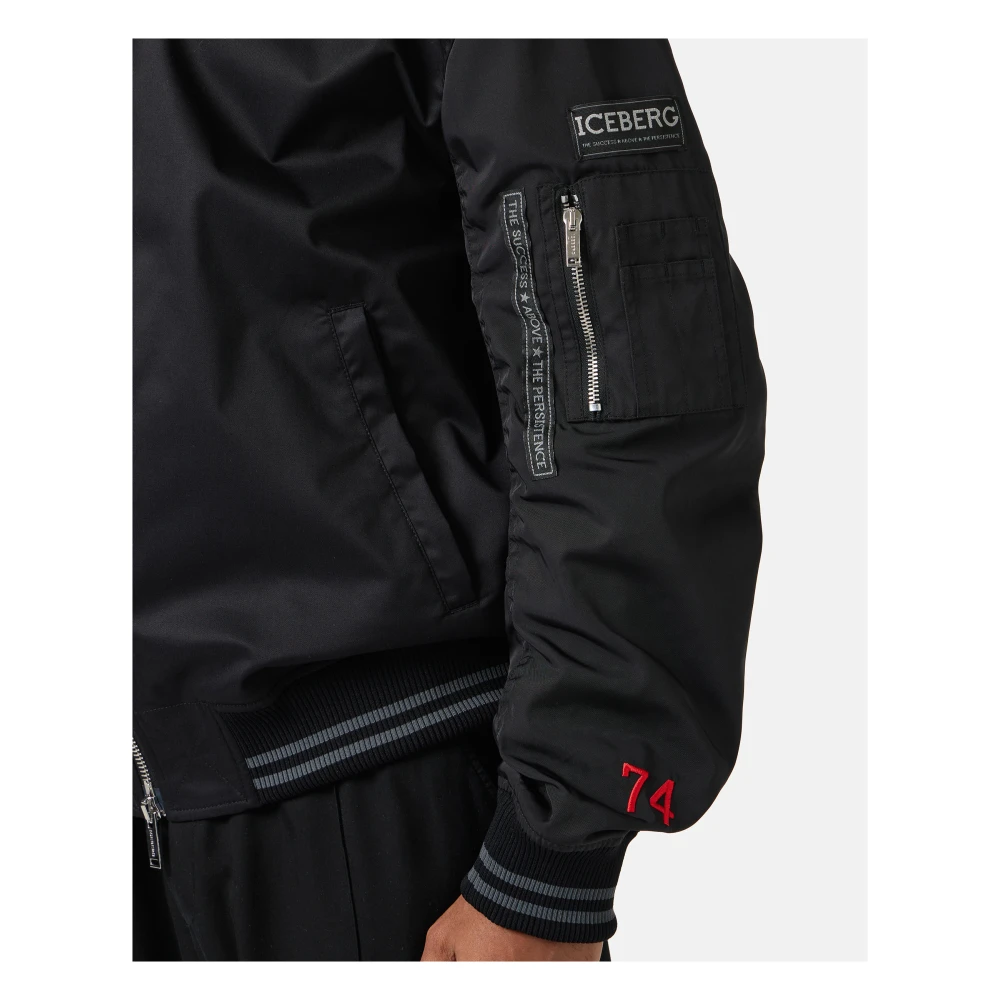 Iceberg Zwarte regular fit jas in gabardine met contrasterende mouwen Black Heren