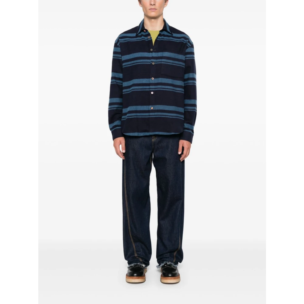 Paul Smith Blauw Gestreept Flanellen Overhemd Blue Heren