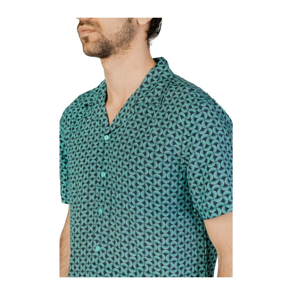Gianni Lupo Turquoise korte viscose overhemd Blue Heren