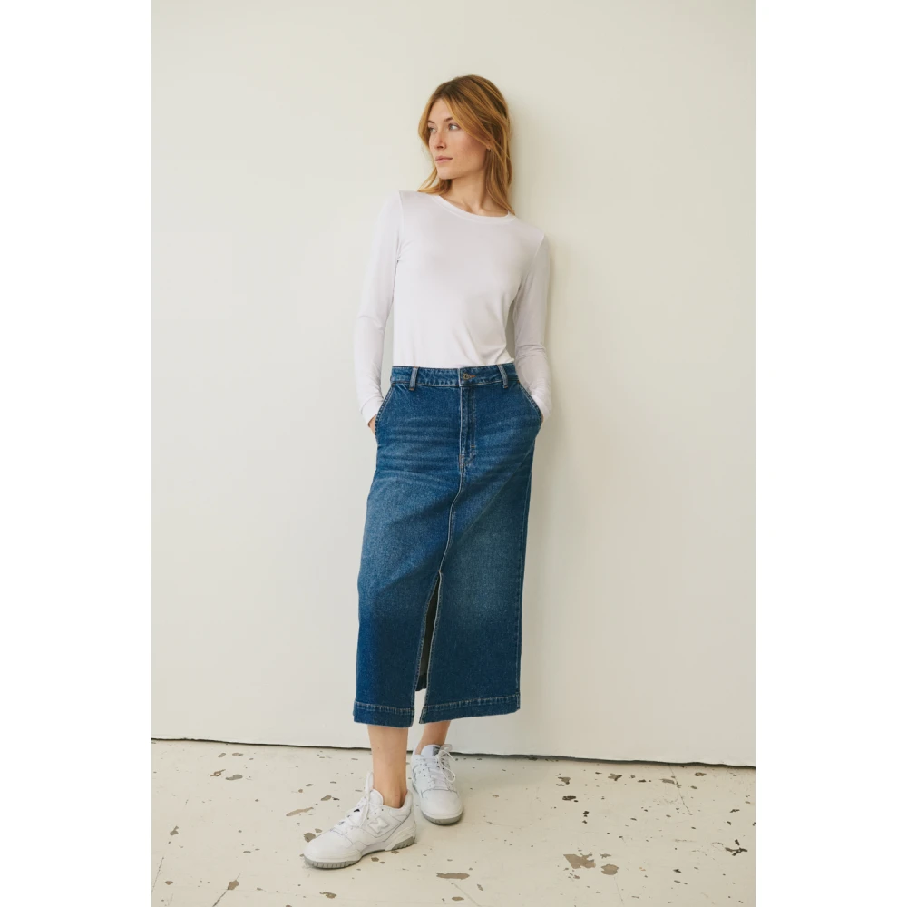 Part Two Lichtblauwe Denim Midi Rok Blue Dames