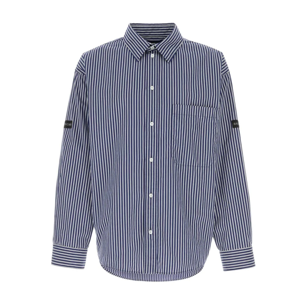 Balenciaga Men's Multicolor Casual Shirts, S, Oversized Logo Print Cotton Poplin Shirt