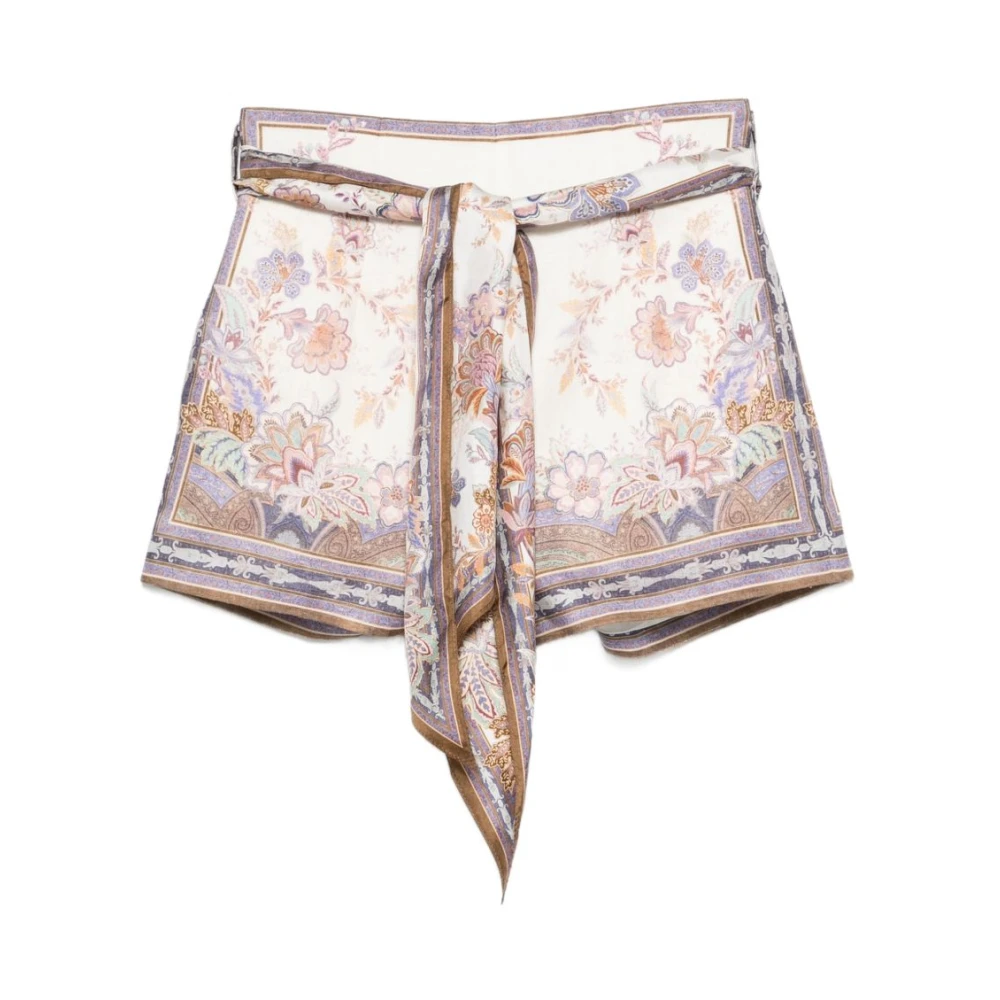 Zimmermann Women's Beige Luna Printed Drill Mini Short - Short Shorts - L - Shorts