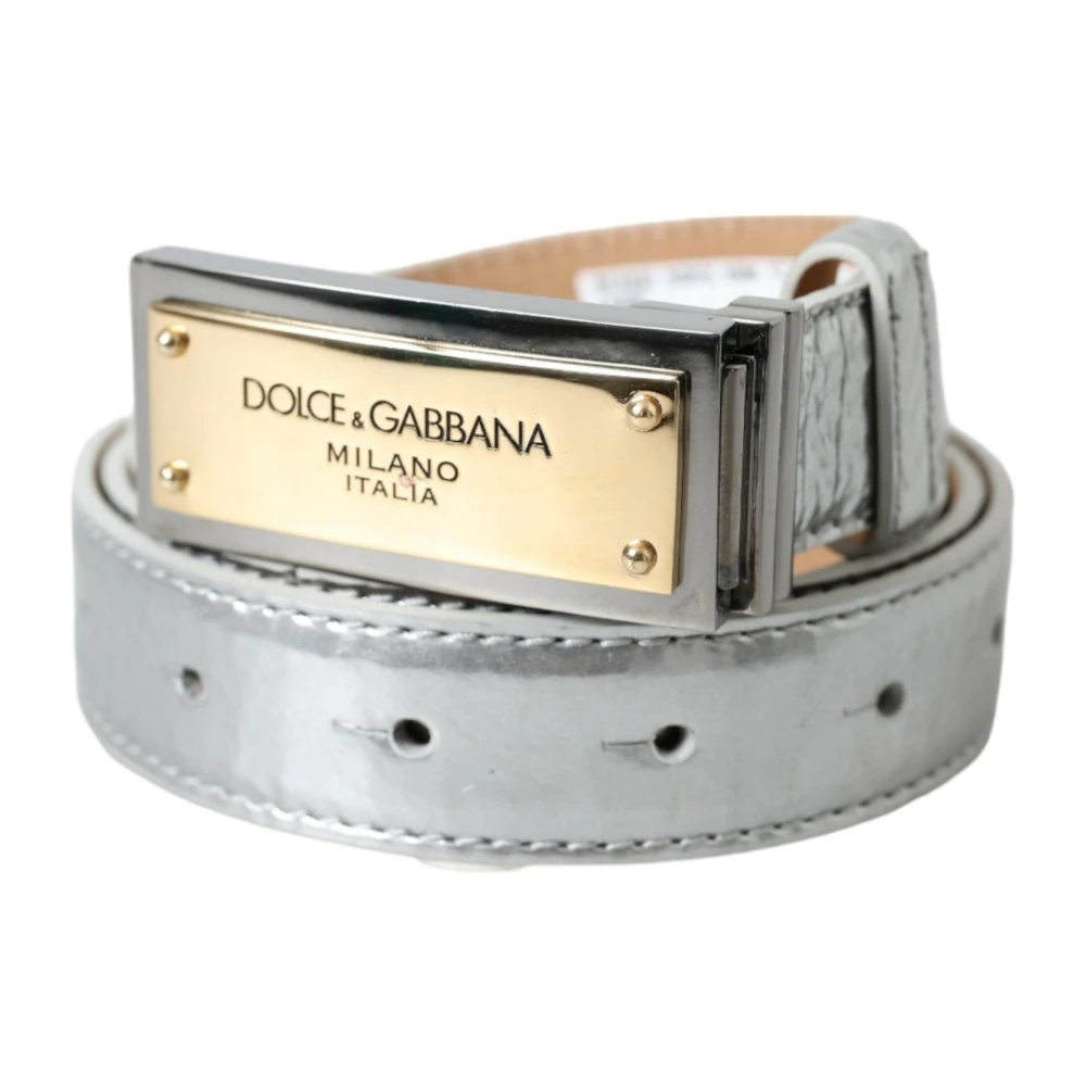 Dolce & Gabbana Metalen Logo Gesp Leren Riem Gray Heren