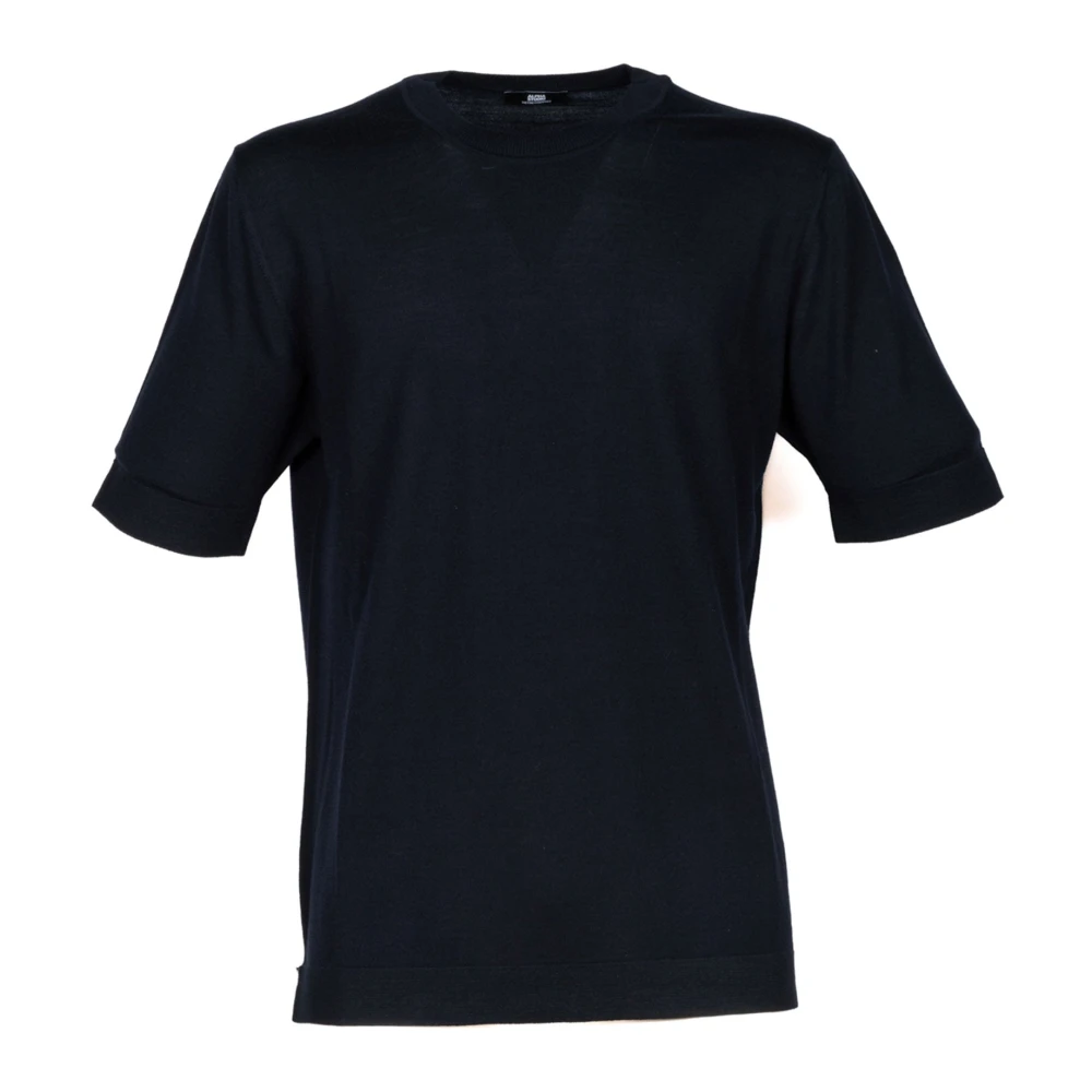 Alpha Studio Merino Wol Navy Blauw T-Shirt Black Heren