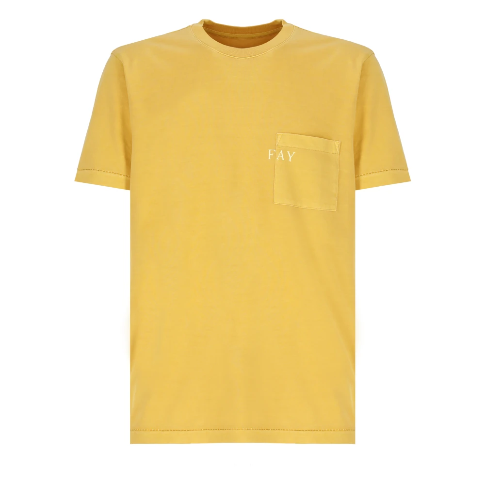 Fay Gele Crewneck T-shirt met zak Yellow Heren